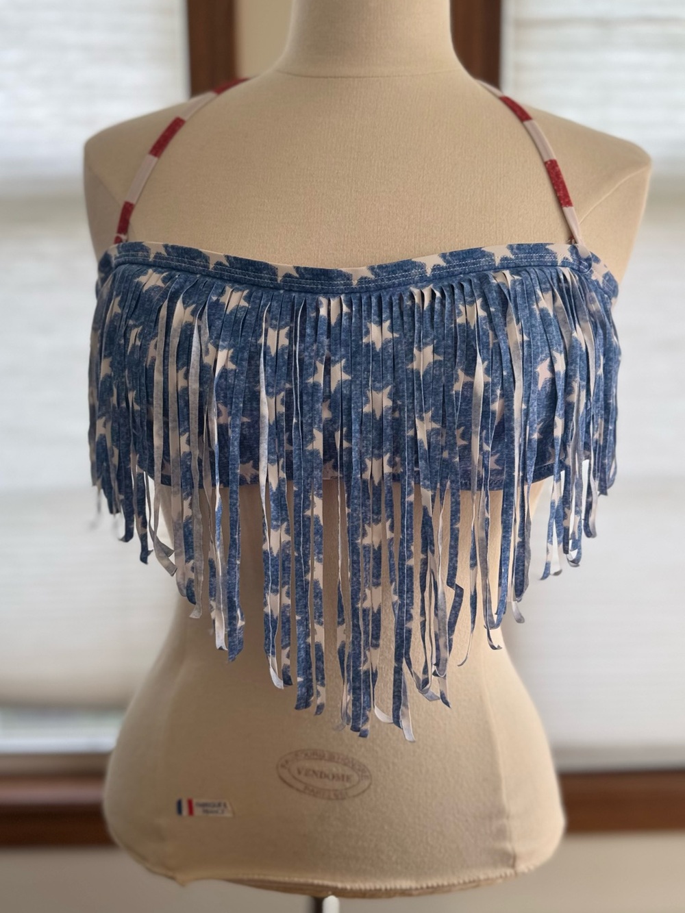 Pre-owned Heat Size XL patriotic-themed bandeau top fringe bikini top.